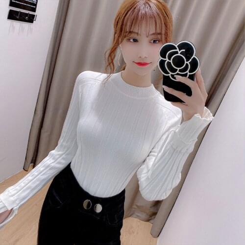 2021 spring and autumn new slim slimming all-match Korean knitted sweater bottoming shirt women