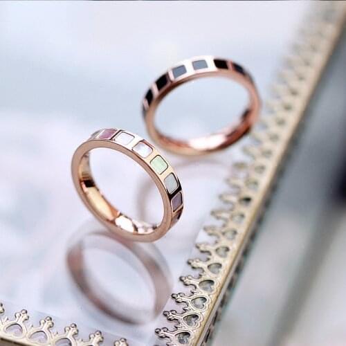 YUNRUO New Arrival Rose Gold Color Natural Pink Shell Rings Titanium Steel Jewelry Woman Fashion Accessories Gift Never Fade