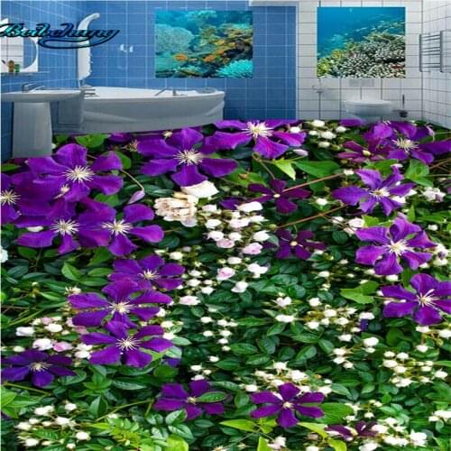 Beibehang Flowers complex green plant realistic 3D floor painting background wall large custom wallpaper mural bathroom