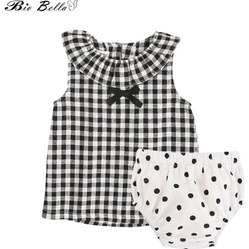 Newborn Infant Girl Clothes Summer Clothing Set Fashion Plaid Sleeveless Tops+Pot Shorts 2Pcs Kids Princess Set Baby Girls Suits