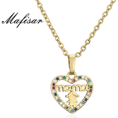 Mafisar 2021 Hot Sale Heart Mama&Girl Pendant Necklace For Women Mothers Day Gift Fashion CZ Jewelry Femme Bijoux