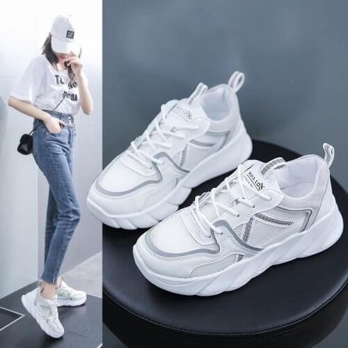 Dad Shoes Womens Ins Trendy 2021 New Thick-Soled Summer Mesh Breathable White Shoes Casual Sneakers