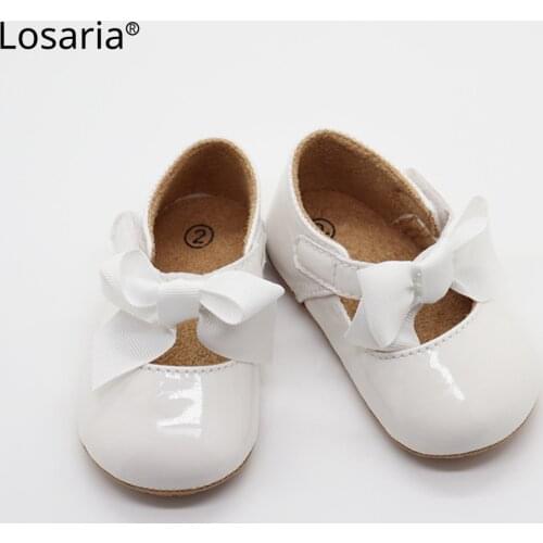 Losaria Baby Girl Sandals Four Season 0-18 Months Smooth Soft PU Anti-slip Rubber Sole Shoe Bow Velcro Princess Newborn Footwear
