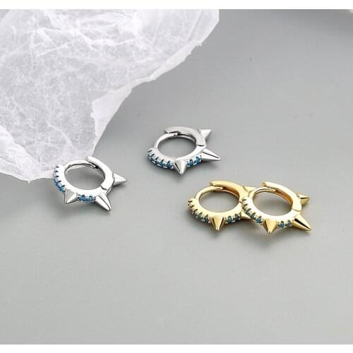 Real 925 Sterling Silver Ear Buckle Hoop Earrings For Women Minimalist CZ Spikes Huggie Hoop Earrings Tiny Jewelry