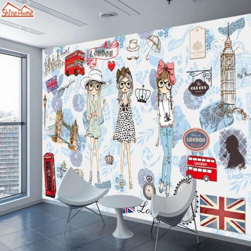 ShineHome-Modern Custom 3D Wallpaper European City London Fashion Girl Wallpapers for 3 d Living Room Bar TV Cafe Wall Paper