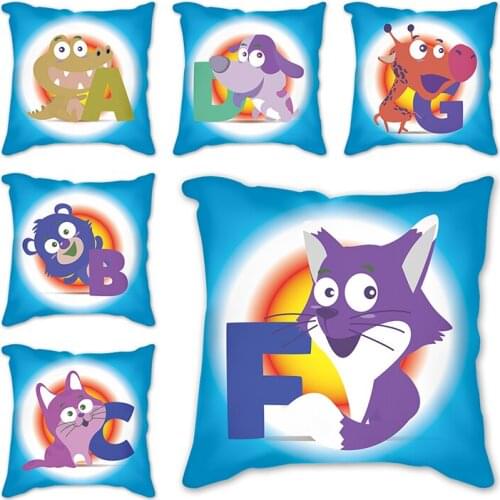 Blue Cushion Cover Throw Pillow Case Pillowcase Cushions for sofa Car Home Decoration Cartoon english alphabet Pillow Cover