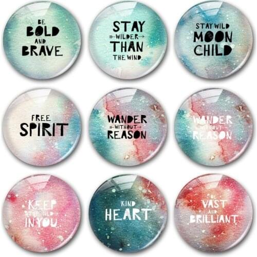 Starry sky glass cabochon, water color brave bold free word and letter Round photo glass cabochon demo flat back Making findings