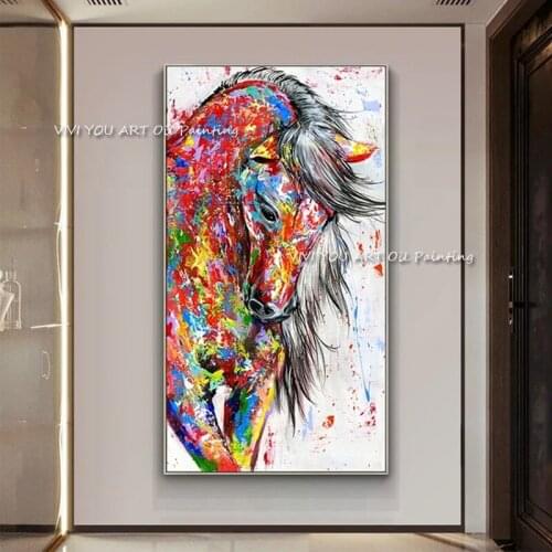 The Best Colorful Horse Brave Happy Wall Art Canvas Handpainted Cuadro Modern Abstract Painting Wall Pictures for Living Room