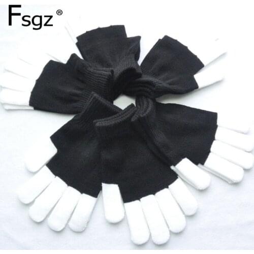 Knitted Gloves Black White Patchwork Warm Gloves for Men and Women Adult Winter Five-fingers Glove Acrylic Yarn Patchwork 2020