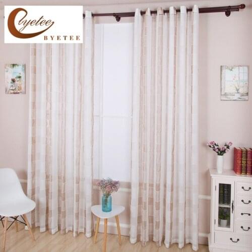 Byetee Transparent white Plaid Cotton and linen curtain living room curtain balcony window drapery custom