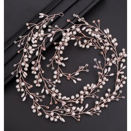 Wedding Long Headband Rose Gold Silver Color Wedding Bridal Hair Accessories Handmade Rhinestones Women Hair Jewelry Headpiece
