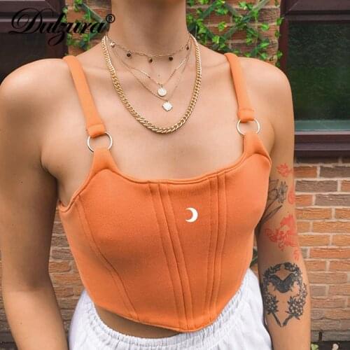 Dulzura Crescent Moon Embroidery Women Patchwork Strap Camis Corset Top Bustier Crops Sexy Streetwear Club 2020 Autumn Winter