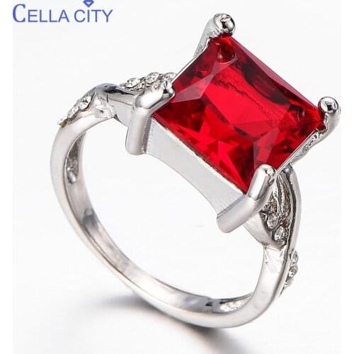 Cellacity Classic Square Ruby Gemstone Ring for Women Silver 925 Jewelry Fashionable Female Wedding Party Gift size 6-10