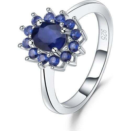 Gems Ballet 1.89Ct Natural Blue Sapphire Gemstones Ring 925 Sterling Silver Flowers Classic Rings For Women Party Fine Jewelry