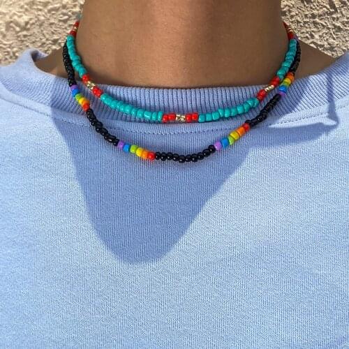 SHIXIN Bohemian Short Choker Necklaces for Women/Men Simple Colorful Bead Necklaces on the Neck Choker Y2K Fashion Jewelry 2021