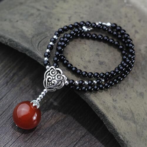 2019 fashion jewelry S925 pure silver jewelry pure handmade Thai silver Lady Black natural stone Necklace