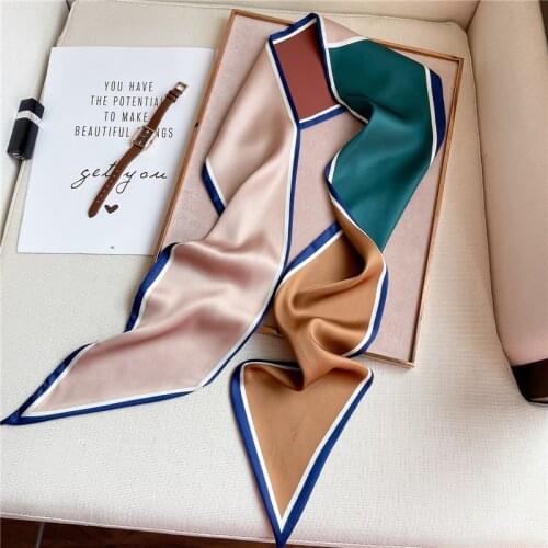 2021 Hairband Elegant New Head Scarves Striped Silk Hair Skinny Ribbon Neck Tie Bag Scarf for Women Female Bandana Accessories