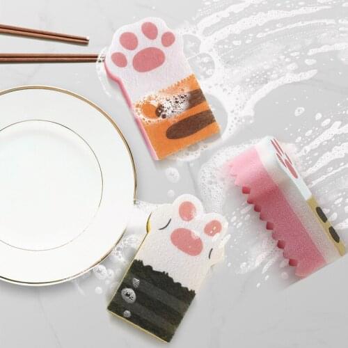 3 PCS Household Cat Claw Sponge Wipe Thickening Decontamination Kitchen Cleaning Brush Scrubbing Sponge Block Cleaning Tools