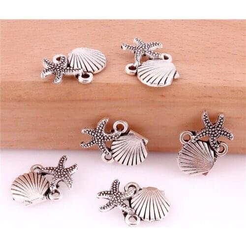 30PCS Charms Shell Starfish Connector Link 13x18mm Antique Making Pendant Vintage Tibetan Silver DIY Bracelet Necklace 22974