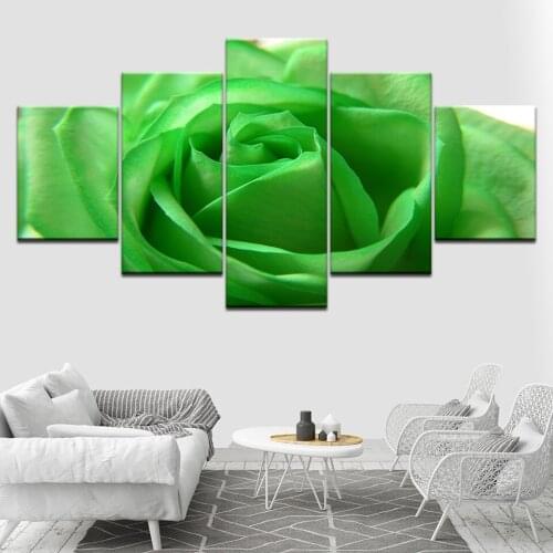 5 panel green rose flower Canvas Wallpapers modern Poster Modular art painting for Living Room Home Decor