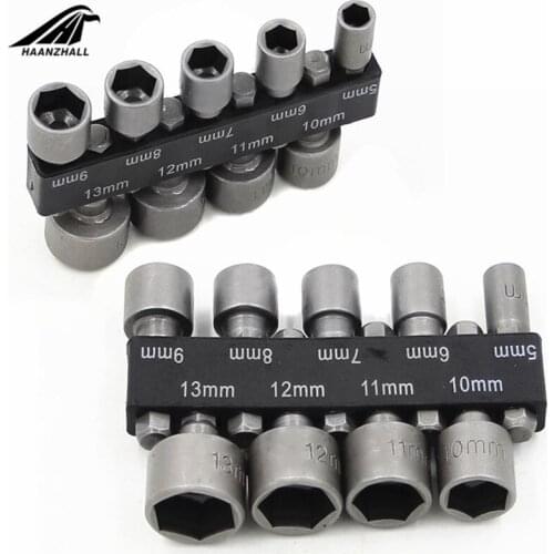 9Pcs 1/4" Hex Shank Power Nut Driver Drill Bit Socket Wrench Screw 5-13mm Nut Driver Set Socket Adapter