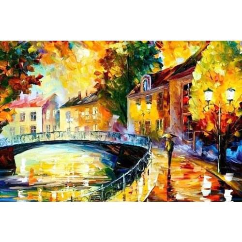 A3088 landscape oil painting Bridge cross stitch Oil painting girl 11/ 14ct /16/28/27CT cloth cotton thread embroidery