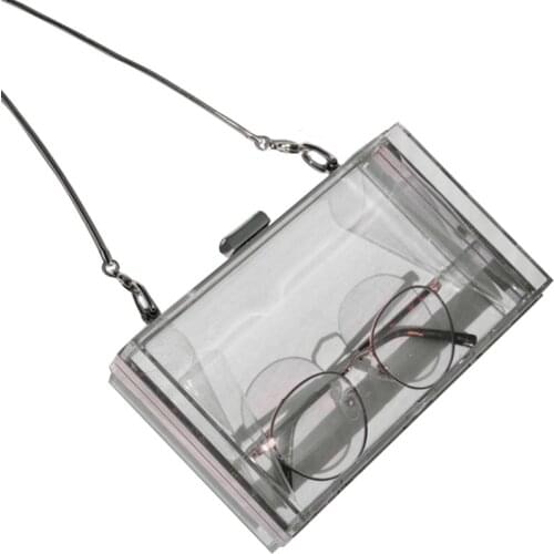 Acrylic Transparent Clutch Chain Box Women Shoulder Bags Hard Day Clutches Bags Wedding Party Evening Purse(Silver)