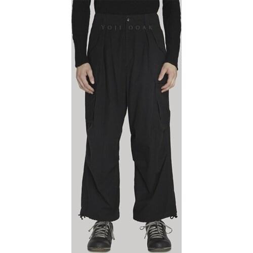 Mens pants casual loose large Multi Pocket drawstring overalls wide leg pants damp mens pants