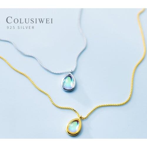 Colusiwei Austrian Crystal Choker Necklace for Women Aurora Light Water Drop Genuine 925 Sterling Silver Statement Jewelry