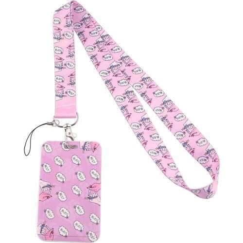 ER653 Pink Best Friends Painting Art Unisex Fashion Lanyards ID Badge Holder Student Hanging Neck Subway Access Card Holder
