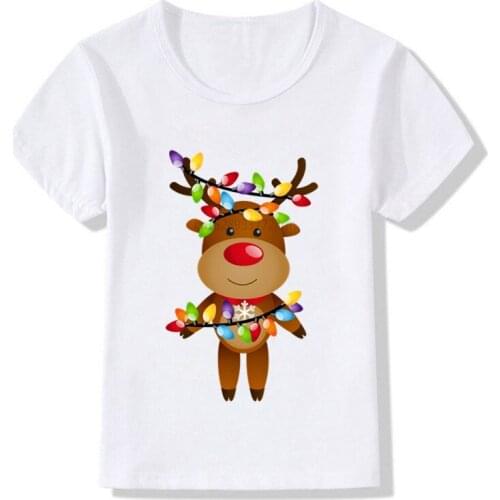 Kids Cute Light Deer Christmas Santa Print T Shirt Children Merry Christmas Clothes T-shirts Boy&Girl Christmas Gift Tshirt Baby