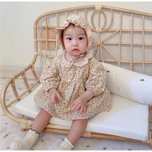 Baby Romper Set Girls Floral Hat+Romper 2pcs Set Outfit Korea Japan Style Newborn Cute Toddler Girls Bodysuits Clothing Outwear