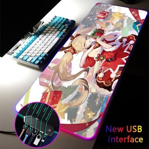 Genshin Impact RGB Mouse Pad Anime Multi-interface Four USB Docking Dock USB Hub Cute Girl XXLMousePad Typec Interface Desk Mat