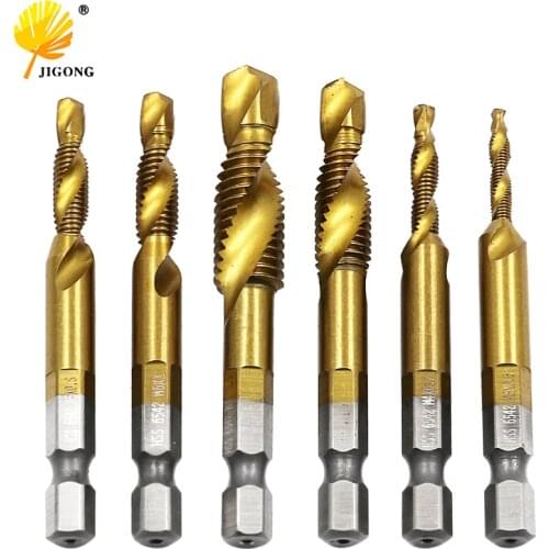 Spiral Pointed Taps HSS M2 Tapping Thread Forming 1/4 Inch Hex Tap Drill Bits Metric Spiral Fluted Machine Screw Tap Kit M3-M10