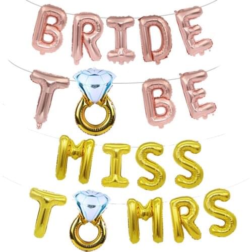 Wedding balloon rose gold 16 inch bride to be diamond ring aluminum film balloon golden miss to mrs balloon set