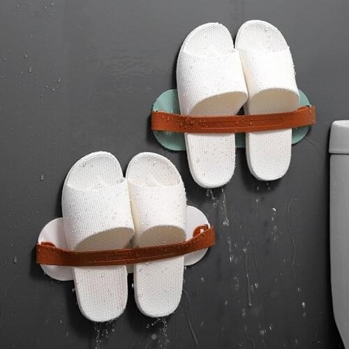 1 Piece Household Wall-mounted Self-adhesive Shoe Rack Bathroom Punch-free Slippers Drain Hanging Shelf Organizer Shoes Holder