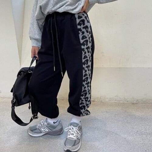 New Boys and Girls Pants 2021 Autumn Loose Sports Leopard Patchwork Kids Casual Pants Baby Children Clothes Mid Waist,#6437