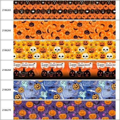 Printed Halloween Day Grosgrain Ribbon Pumpkin Cartoon 5Yards for DIY Hair Bow Handmade Material Headdress