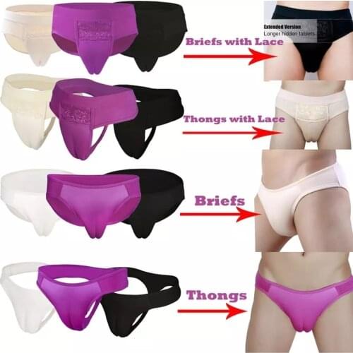 Sexy Men Hiding Gaff Panties Shaper Briefs Fake Vaginal Pad for Crossdressing Transgender Gay Thongs G-string Lace Underwear 2XL