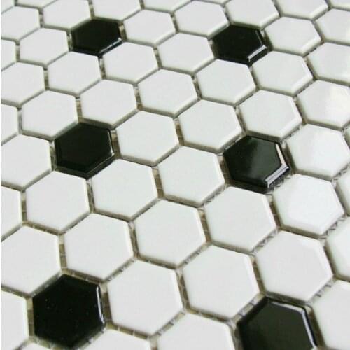 Classic black mixed white hexagon ceramic mosaic tiles for bathroom shower wall and floor tiles kitchen backsplash hallway