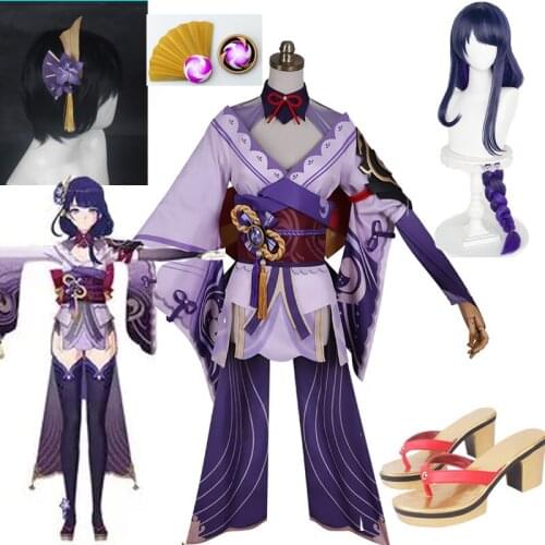 Raiden Shogun Cosplay Costume Genshin Impact Halloween Costume Wig Shoes Headware Dress Party Outfits Women Baal Uniform Suits