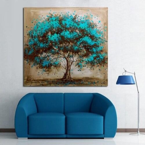 Handpainted Modern Abstract Blue Tree Canvas Art Decoration of Oil Painting Wall Pictures For Living Room Paint