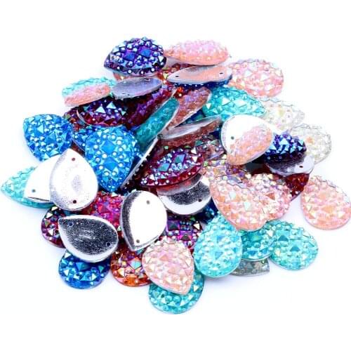 13x18mm 40pcs Tear Drop Flatback Sew On Resin Rhinestone With 2 Holes Fashion Rhinestone Scrapbooking Crafts Jewelry Accessories