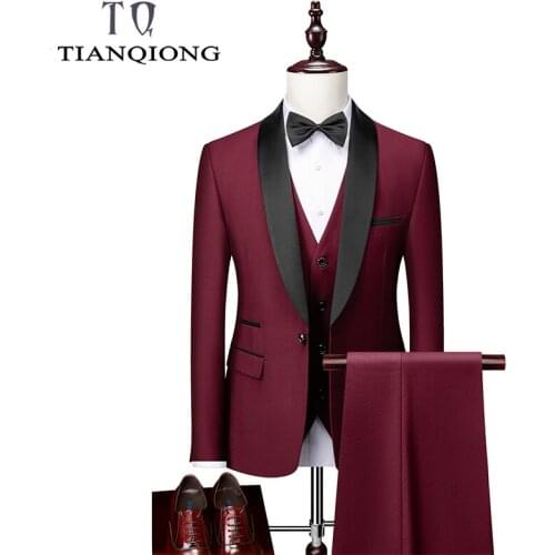 TIAN QIONG Mens RED Wedding Suits Luxury Brand Male Business Suits 2020 Latest Korean Fashion One Button Suit Men Slim Fit S-6XL