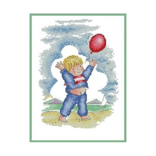 Cross stitch Handmade 14CT Counted Canvas DIY,Cross-stitch kits,Embroidery LC-Boy with a balloon 29-35