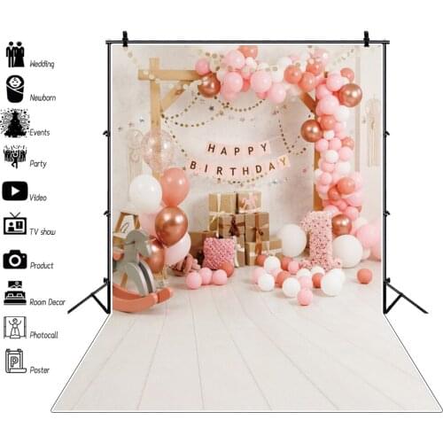 Yeele Newborn Baby 1th Birthday Ballon Gift Photography Backdrop Wood Floor Photographic Decoration Backgrounds For Photo Studio