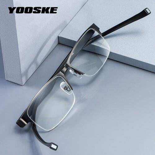 YOOSKE Hanging Neck Magnetic Reading Glasses Men Anti Blue Light Computer Eyeglasses Male Half frame Business Glasses Goggles