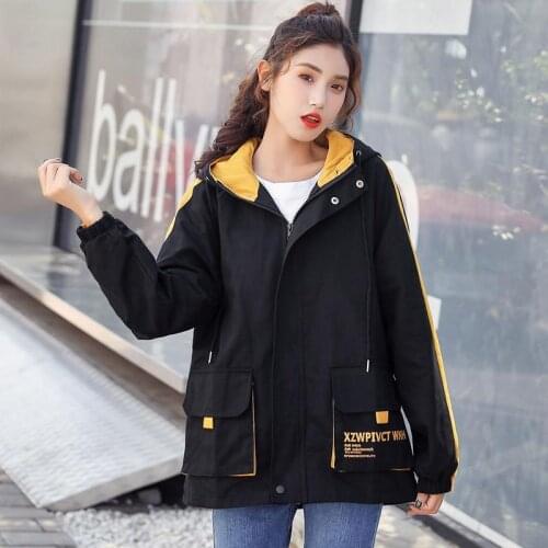 Fashion Casual Wild Hooded Jacket Tops Womens Plus size Loose Coats Spring New Short Outwear Zipper Pocket Splice Jackets Coats