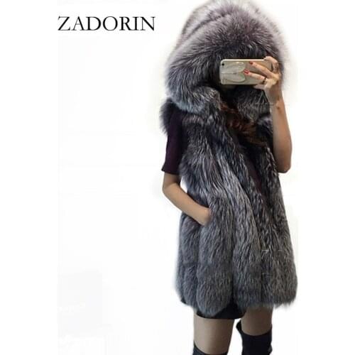 ZARORIN Plus Size Pelzweste Fashion FAUX Fox Fur Vest Hooded Thick Warm Female Outerwear Faux Fur Coat Mex Chaquetas Mujer