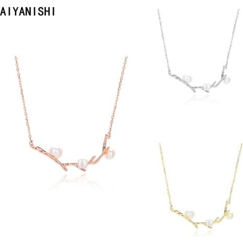 AIYANISHI 925 Sterling Silver Branch Shell Pearl Pendant Necklace Women Wedding Engagement Natural Pearl Pendant Necklace Gifts
